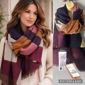 Roots Wollaston blanket scarf Multi coloured burgundy navy 60”x50” NWT O/S